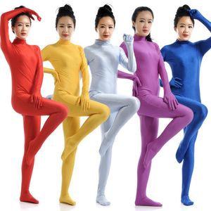 Sexy womens Catsuit Costumes Back zipper solid color Lycar tights zentai jumpsuit stage cosplay party costumes without hood