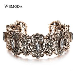 Pulseira designer de pulseira wbmqda vintage banglles de cristal cinza vintage boho dourado de braceletes de manguito largo ajustável para mulheres do presente de joalheria de jóias