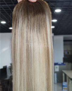 New Coming Stock Balayage Blonde Virgin Human Hair Toppers Mono With Around Base Clips In Pieces for Thinning Women