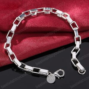 925 Silver Sterling Big Long Box Chain Bracelet para mulheres J￳ias de moda de festas de noivado de casamento