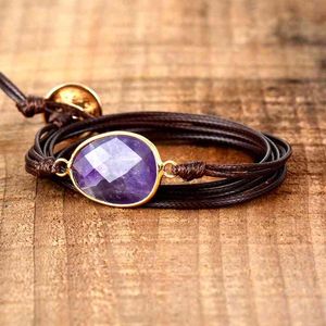 Bangle Designer Jewelry Rope Wrap S Natural Stones Boho Long Vegan Amizade Bracelet exclusiva feita à mão