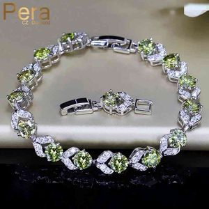 Bracelet Bangle Designer Pera Unique Design Olive Green Cubic Zirconia Stone Silver Color Jewelry Fashion Women Party Charm Link Bracelets for Gift B096