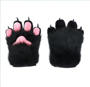 Fursuit Paws Furry Parzialmente Soffici Guanti Accessori per costumi in pelliccia sintetica Gaint Mittens Lion Bear Cat Fox Puntelli per bambini Adulti