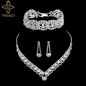 Armreif Designer Treazy Silber Farbe Strass Kristall Brautschmuck Sets für Frauen Halskette Ohrringe Armband Set Hochzeit Zubehör