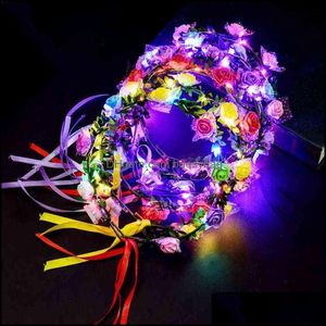 Ghirlande di fiori decorativi 2022 Colorf LED lampeggiante fascia di fiori ghirlanda ghirlanda donne ragazze incandescente copricapo da sposa Gl Bdesybag Dhtwo