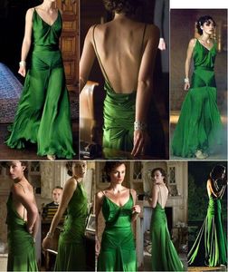 Keira Knightley Emerald Green Evening Suknia w pokucie jedwabny szyfonowy vintage seksowna spaghetti bez pleców sukienka na studniówkę