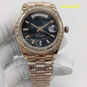 Lado do relógio masculino clássico de luxo 41 mm mecânico automático em aço inoxidável acrílico furadeira longa