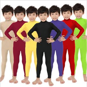 Costumi Catsuit per bambini Tuta Zentai Danza Unitard Tute in spandex Indossare collant in pelle senza cappuccio guanti piede Cerniera posteriore per adulti