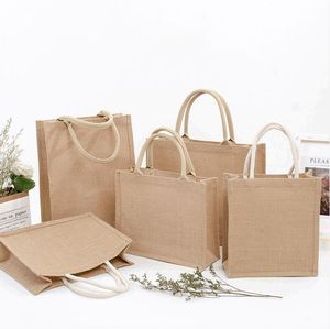 Tygväskor säckväv Jute återanvändbar presentväska med handtag för brudtärna bröllopskvinnor Marknad livsmedelsbutik handväska
