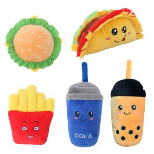 Plush Dolls Hamburger Plush Soft Stuffed Dog Squeak Toy French Fries Shaped Chewy Toys For Small Large Dogs Pet Accessories