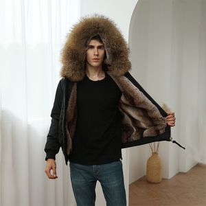 OftBuy Real Natural Raccoon Fur Collar Fashion Parka Bomber Winter JacketMen Hooded Cot暖かい厚いデタッチ可能なストリート