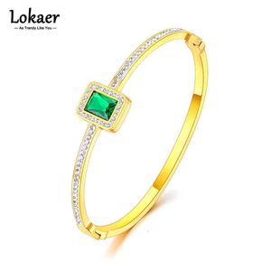 Bangle Designer Jóia Lokaer Titanium Aço inoxidável verde CZ BANGELAS DE CRISTALS S BRACELETA DE SHOLD SHOLD 18K para mulheres meninas B22061