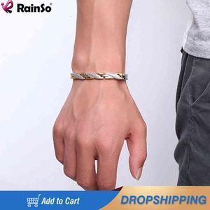 뱅글 디자이너 Rainso Magnetic Stainless Steel S Bangles for Women Luxury Bracelet Viking Fashion Girls Jewelry 4in1 Health Care Link