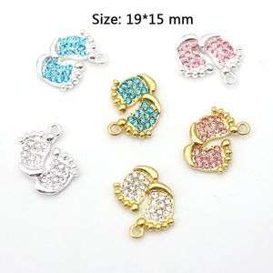 20pcs Cute Small Mix Color DIY Craft Charms For Kids Muslim Islamic Rhinestone Crystal Baby Feet Shape Pendant Charm For Bracelet /Necklace Making Jewelry