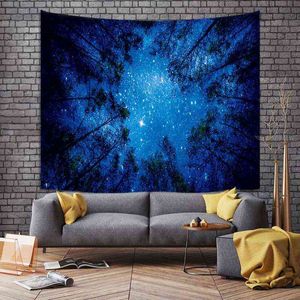 Parede pendurada mandala tapeçaria Simple Starry Sky Sky Forest Cenário de pano de estar no quarto da noite de fundo decoração J220804