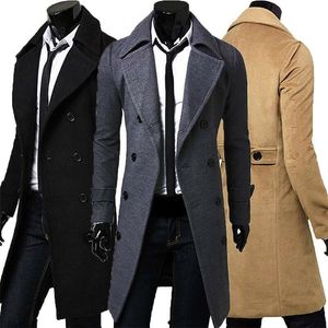 Men Jacket Warm Winter Trench Coat Long Outwear Button Overcoat Male Casual Windbreaker Jackets coats Wool Blends 220818