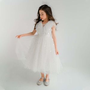 Flickas klänningar flickor prinsessan klänning paljetter vit spets tyll bröllop födelsedagsfest tutu fluffy klänning barn kväll formell klädgirl