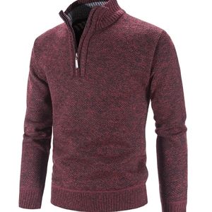 Mens Half Zip Mock Neck Sticke Pullover Tröja Solid Color Stand Collar Casual Cashmere Sweater 220817