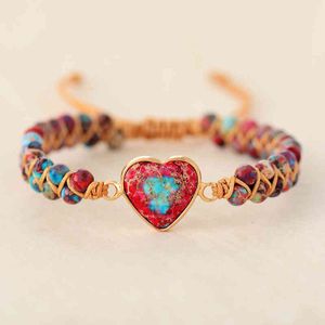 Bangle Designer Natural Stone Heart Charm s String Intrecciato Macrame Jaspers Friendship Wrap Bracciale Femme Gioielli da donna