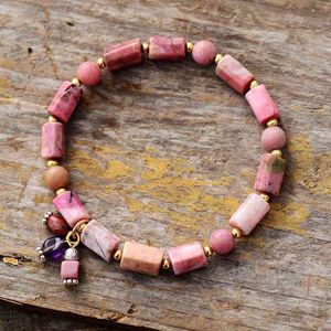 Bangle Designer Luxury Women Beads S Rhodonite Charm Stretch Elastic Strand Armband Classic Jewelry Bijoux Wholesale Dropship