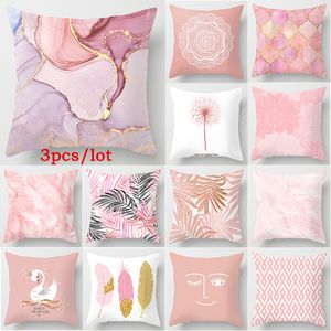 3pcslot Pink Feather Polyester Pillowcase Chair Sofa Home Decoration Leaves Plant Marble Cushion Cover 45x45cm Pillowslip 220816