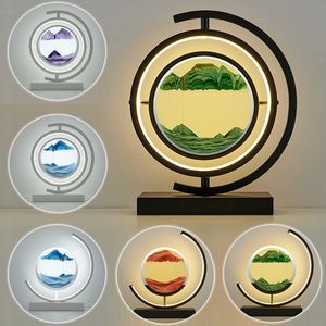 18W LED Remote Control Bedside Table Lamp 3D Quicksand Art Sand Scene Dynamic Round Glass Hourglass Kids Bedroom Night Light 220818