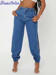 Денимколабская модная сторона ног разделенные женские джинсы свободные брюки гарема, дамы, связывают ноги уличная одежда джинсы повседневные джинсовые штаны L220817