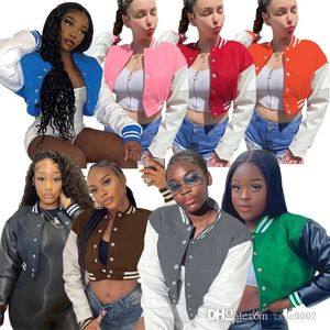 Designer Women Varsity Giacche da baseball Autunno e inverno Cappotto con giunture a maniche lunghe con bottoni Moda Streetwear Crop Top