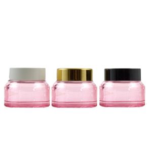 Empty Clear Pink Facial Cream Bottle Cosmetic Packaging Container Glass Jars Screw Cap With Inner Lid Portable Emulsion Refillable Pots 15G 30G 50G