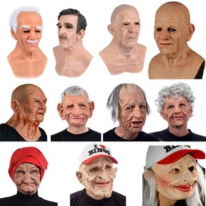 Halloween smoking grandma mask latex headgear Cosplay hat grandpa wig mask