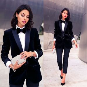 Velvet Women Prom Takas Expely Lady Office Smokin Düğün Konuk Giyim İnce Fit Akşam Blazers İki Parça Ceket ve Pantolon
