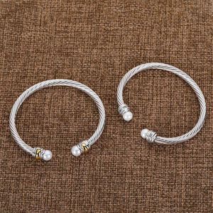 925 Sterling Silver Bracelets Twisted Cable Bracelet Bangle Charm Designer Jewelry Womens Men White Gold Copper Wire Fashion Pearl Jewelry