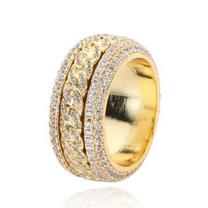 Bling Zircon Rotating Ring with Side Stones Rotatable Hip Hop Men's Cuban Circle Finger Jewelry