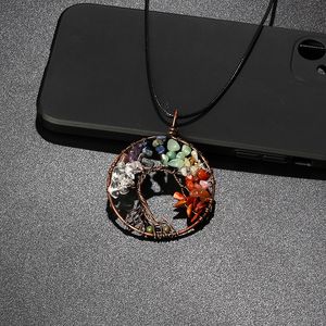 Energy Stone Tree of Life Pendant Halsband Kvinnor Leather Chain Amulet Statement Neacelets Men