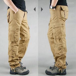 Frühling Herren Cargohose im Safari-Stil, Multifunktionstasche, Übergröße, gerade, aus der Tür, Slim-Fit, Freizeit, Arbeit, Khaki