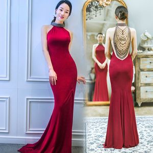 Eleganckie czerwone sukienki Aso Ebi Ebi Kryształy Syrenka długość podłogi długa suknia balowa