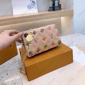 Çok renkli kabartmalı tasarımcı kadın omuz çantaları zincir yüksek kaliteli mini crossbody çanta gerçek deri el çantaları cüzdan cüzdan klasik çiçek mektubu hediye kutusu ile