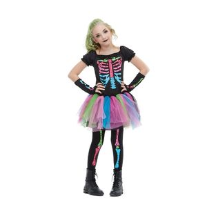 Reneecho Arrival Rainbow Skeleton Girl Costume Toddler Funky Punky Bone Halloween for Kids220818