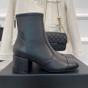 Hochwertige Stiefeletten aus echtem Schafsleder, neue vielseitige, quadratische Ferse, 5 cm runde Zehen, kurze Stiefel, dicker Absatz, Reißverschluss hinten, modische Damenstiefel 2317