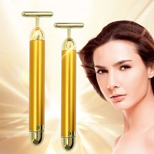 24K Gold Face Lift Bar Roller Vibration Slimming Massager Ansikt Stick Ansiktssk nhet Verktyg Skinv rd T format vibrerande verktyg