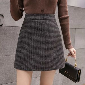 أزياء Plaid Aline Mini Skirt Women Autumn Winter Winter Weist Woolen Female AllMatch Basic Short 220818