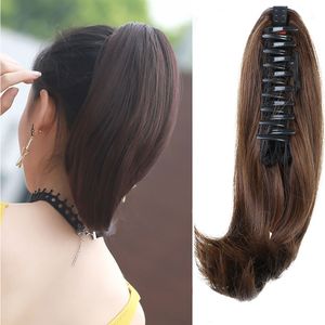 クロークリップポニーテールヘアエクステンション短いまっすぐな自然な見た目のテールクリップ髪のヘアピース