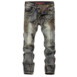 Herr Jeans Herr Byxor Skarvning Jean Denim Byxor Biker Hög kvalitet Man Rak Casual Designer Många Multi-Pocket Herr