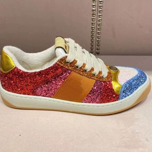 Lovelight Screener sneakers kristall dam sneakers Skor Webbing Sneakers Designer Stripe Fashion Dirty Leather Snörning Tennissko Tyg för kvinnor storlek 35-40