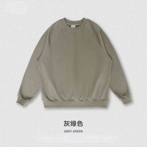 2022 Autumn Round Neck Horn Sleeve Hoodie Pullover American Loose Solid Color Harajuku Tide Overdimensionerad lång T-shirt