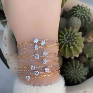 Bangle Designer Jewelry 925 Sterling Silver Two Tone Half Gold Color Minimal Delicate Chain Single Geometric Cubic Zirconia Sparking Bling CZ Armband