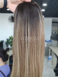 New Coming Stock Balayage Ombre Blonde Human Hair Toppers Mono With Around Base Clips In Pieces for Thinning Women