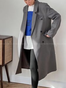 Spring clothing temperament over the knee mid length suit jacket women s high end design Korean 220818