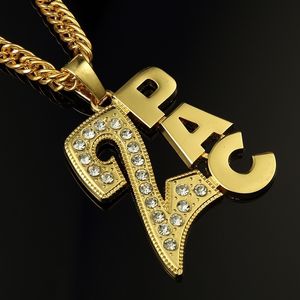 Dobra jakość Big 2pac wisiork naszyjnik biżuteria Mężczyźni Hip Hop Long Cuban Cain Out Hiphop Golden Silver 220818