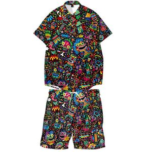Men's Tracksuits Graffiti Anime Summer Short Sleeve T-shirts Two Piece Set Tracksuit Men's Sets Clothes Plus Size Dropship 4XLMen's Trac